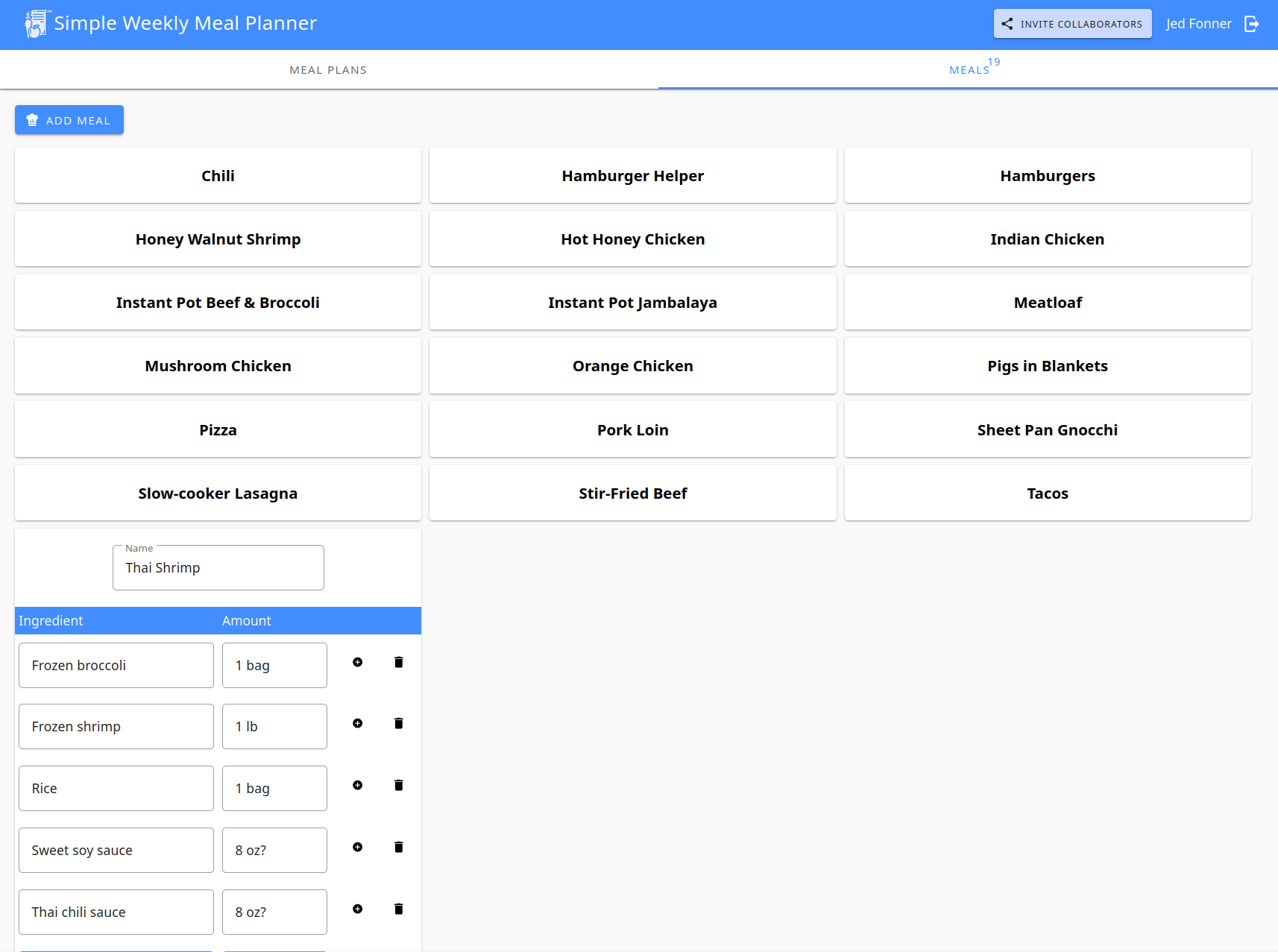 Simple Weekly Meal Planner